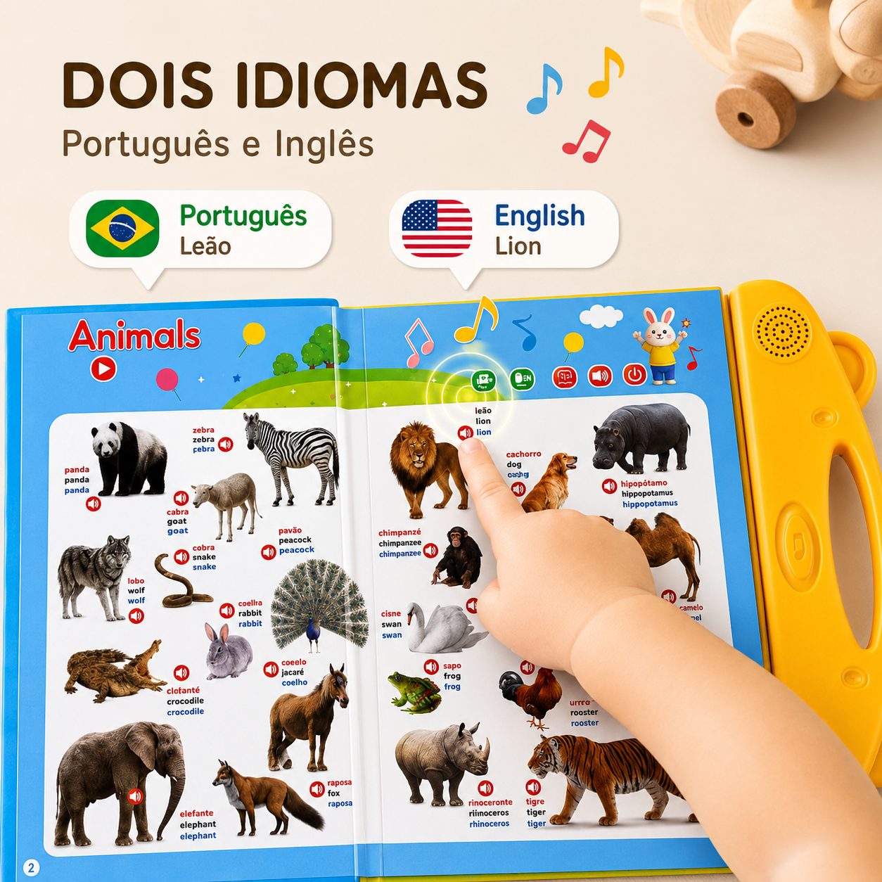 Livro Falante Bilíngue™ — conteúdo bilíngue de animais